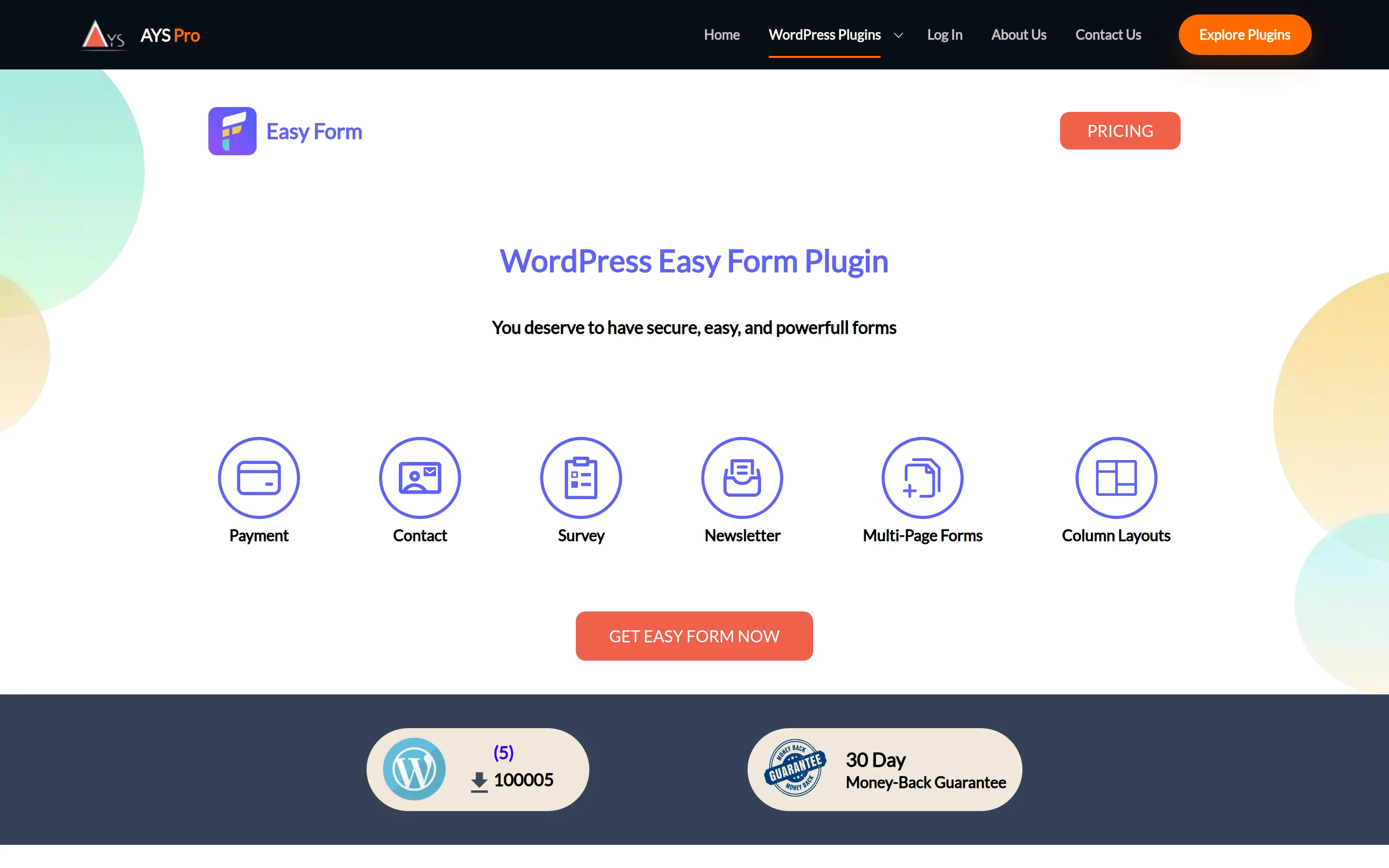 Easy Form product page on ays-pro.com
