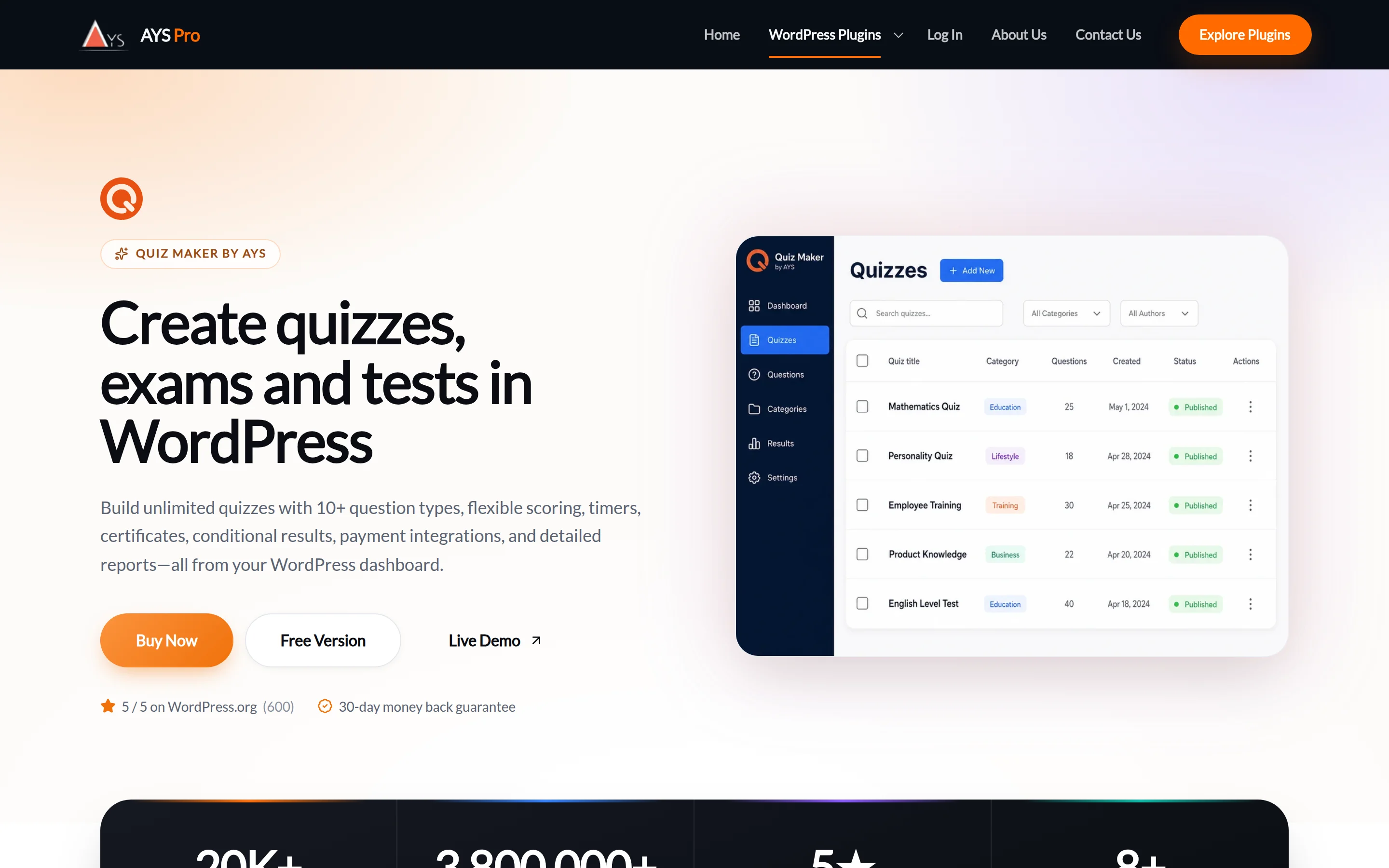 Quiz Maker product page on ays-pro.com