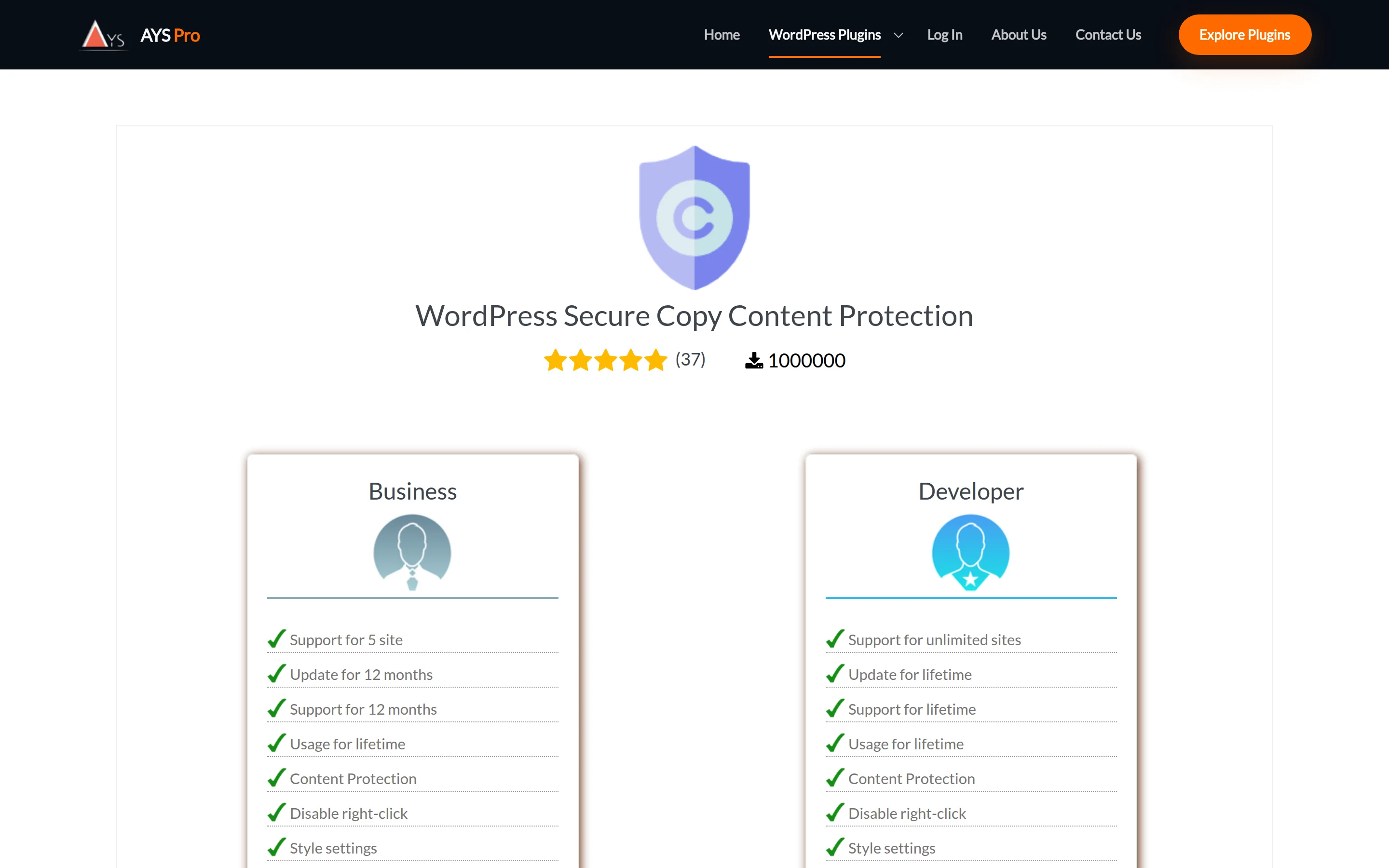 Secure Copy Content Protection product page on ays-pro.com