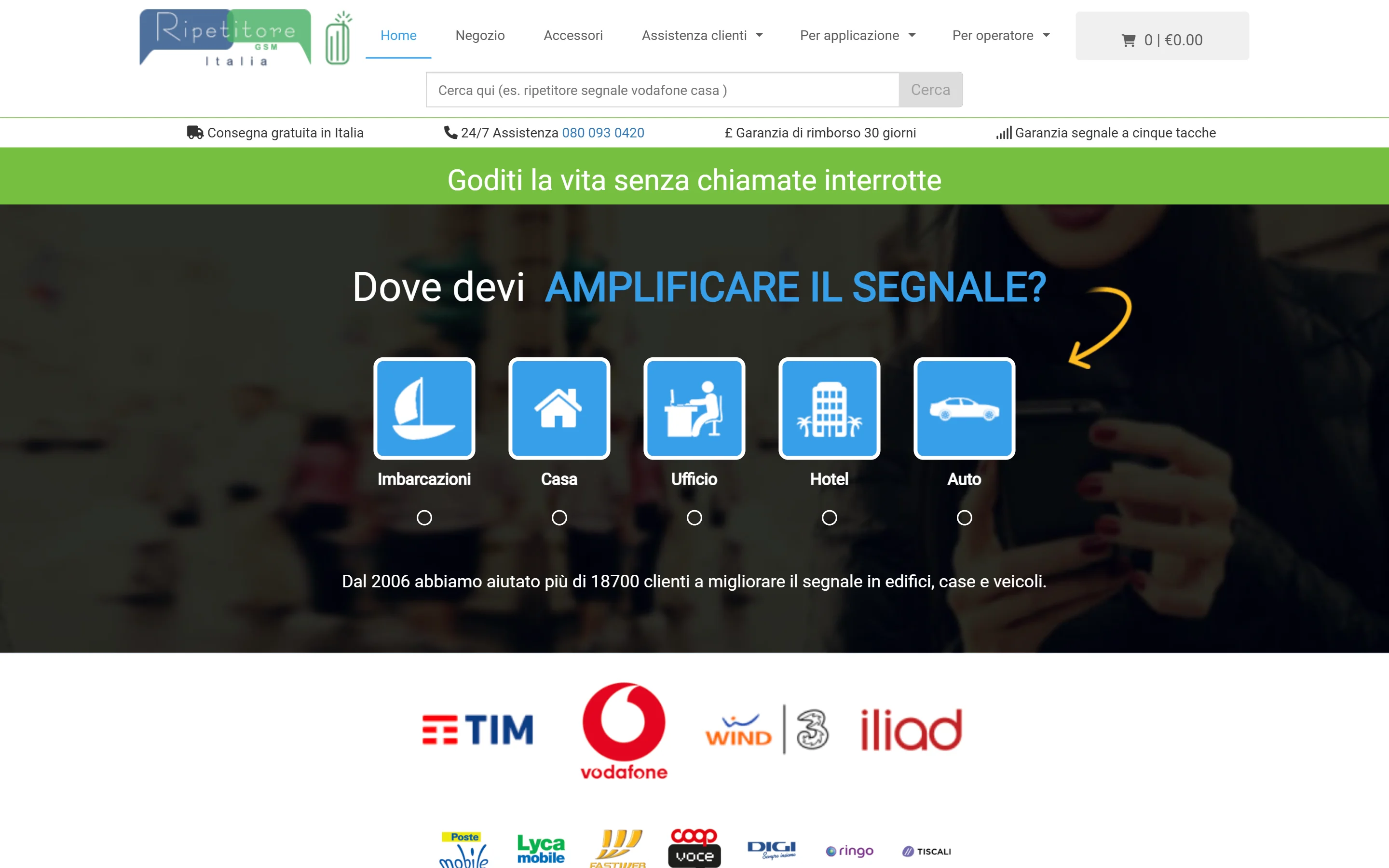Ripetitore GSM Italia homepage, a Signal Hero sister store still on the design I worked on