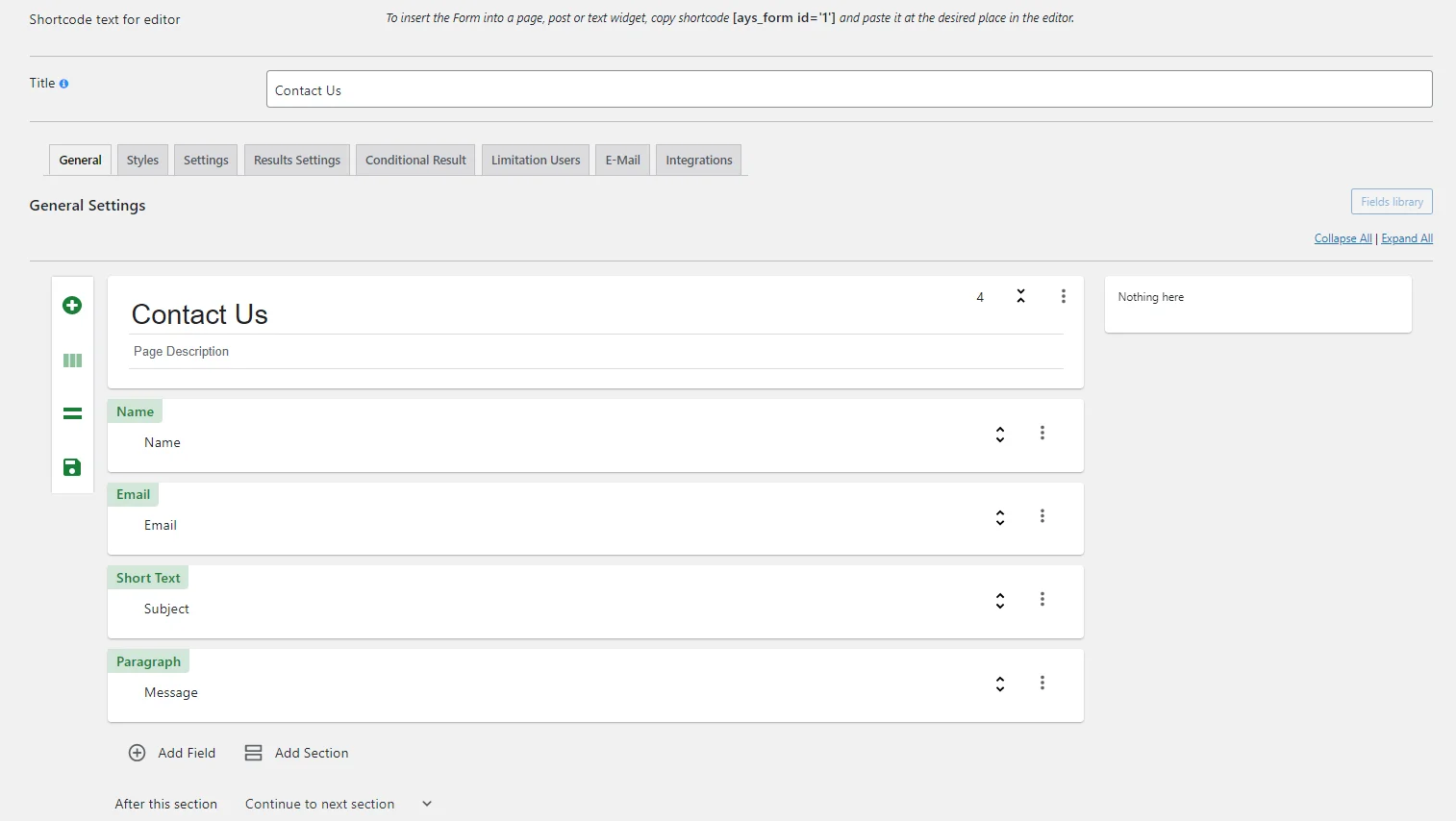 Easy Form: general tab