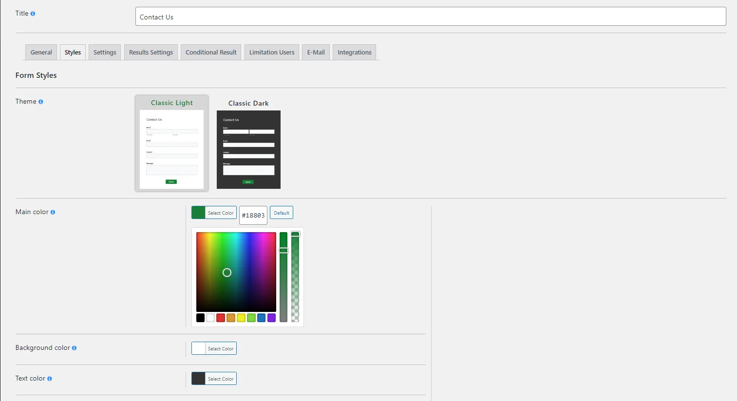 Easy Form: styles tab