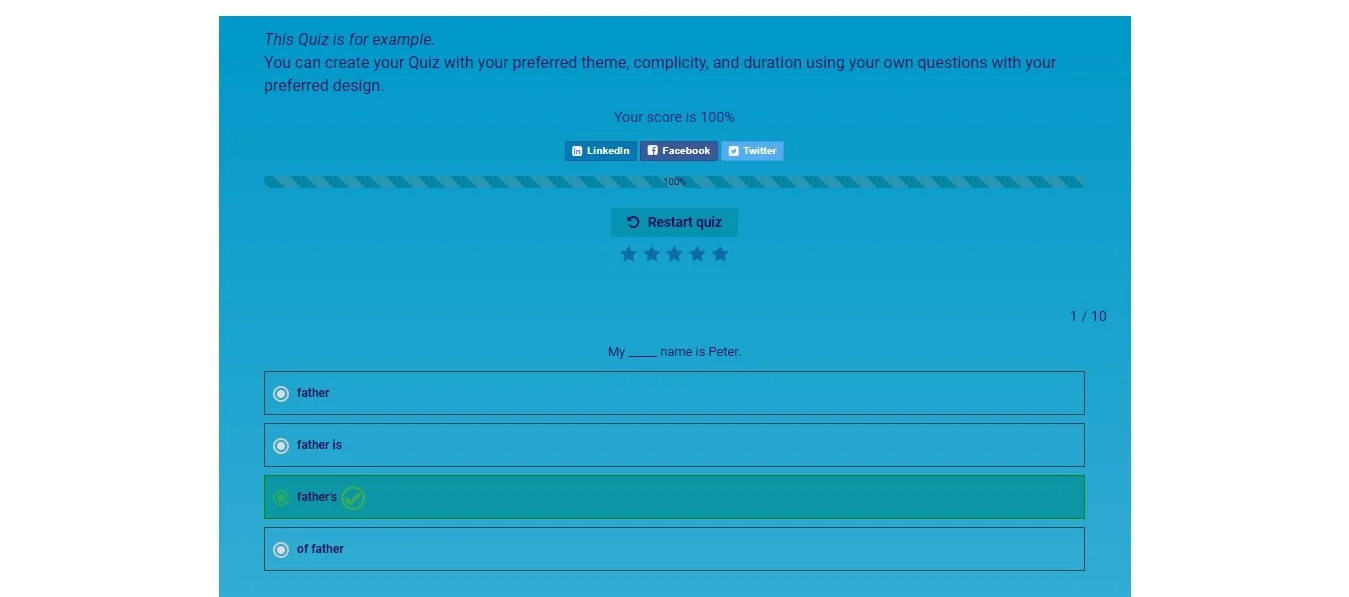 Quiz Maker: front end results page