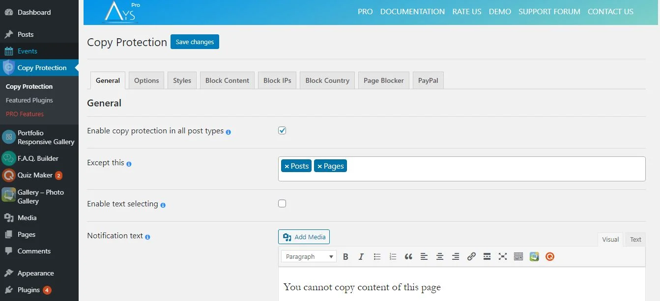 Secure Copy Content Protection: block Content by Password and User roles