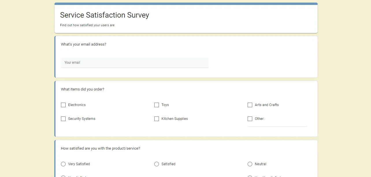 Survey Maker: questionnaire example with different question types