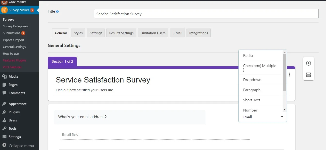 Survey Maker: survey dashboard